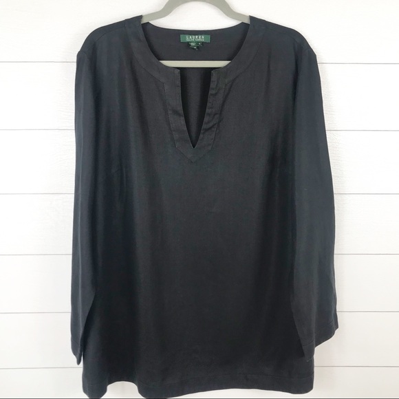 Lauren Ralph Lauren Tops - Lauren Ralph Lauren 100% Linen Tunic Top Black 1X